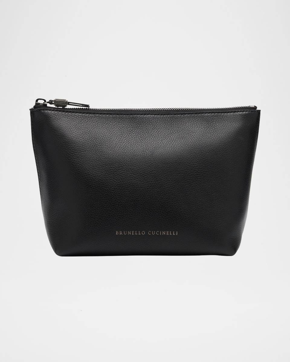 Zip Lamb Leather Makeup Bag